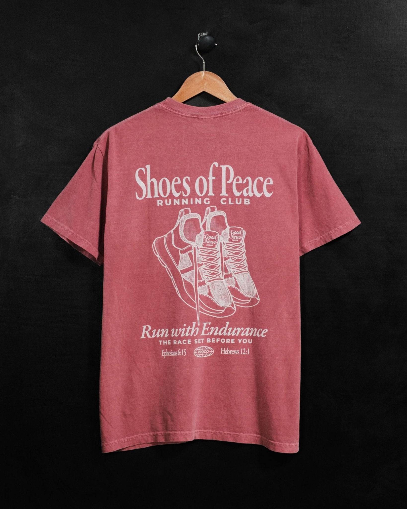 Christian T-Shirt - Run with Endurance Crimson Comfort Colors Tee - Proclamation Coalition