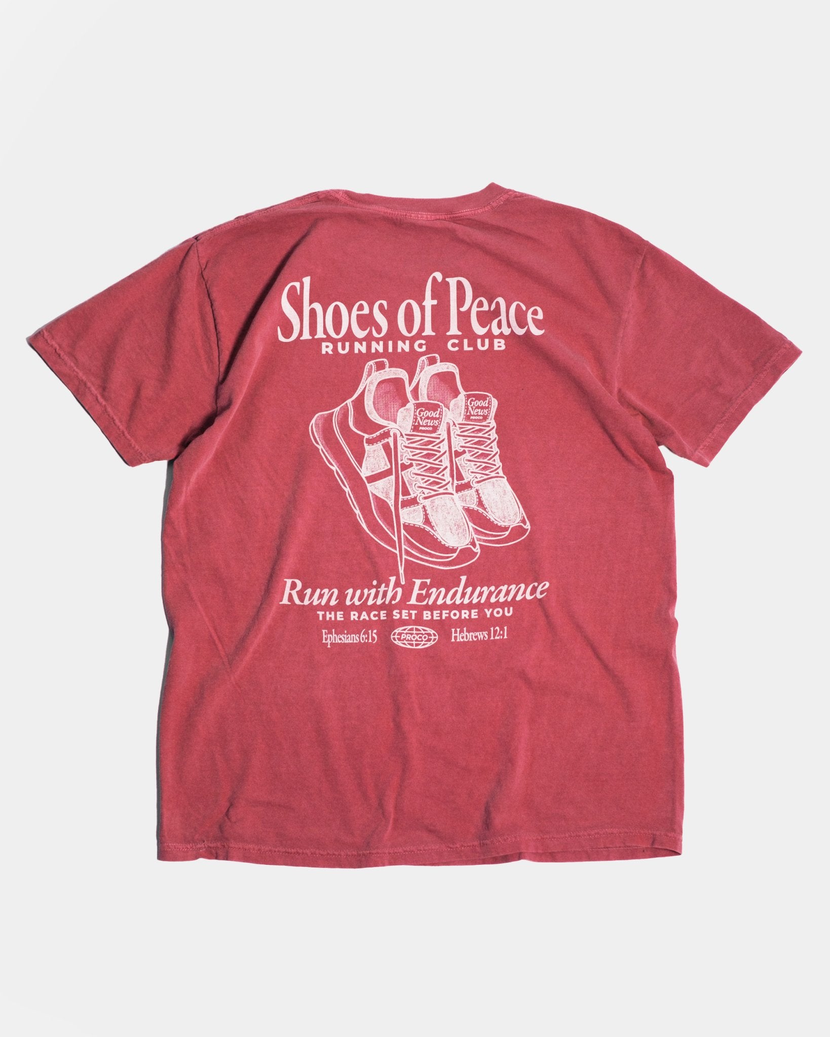 Christian T-Shirt - Run with Endurance Crimson Comfort Colors Tee - Proclamation Coalition