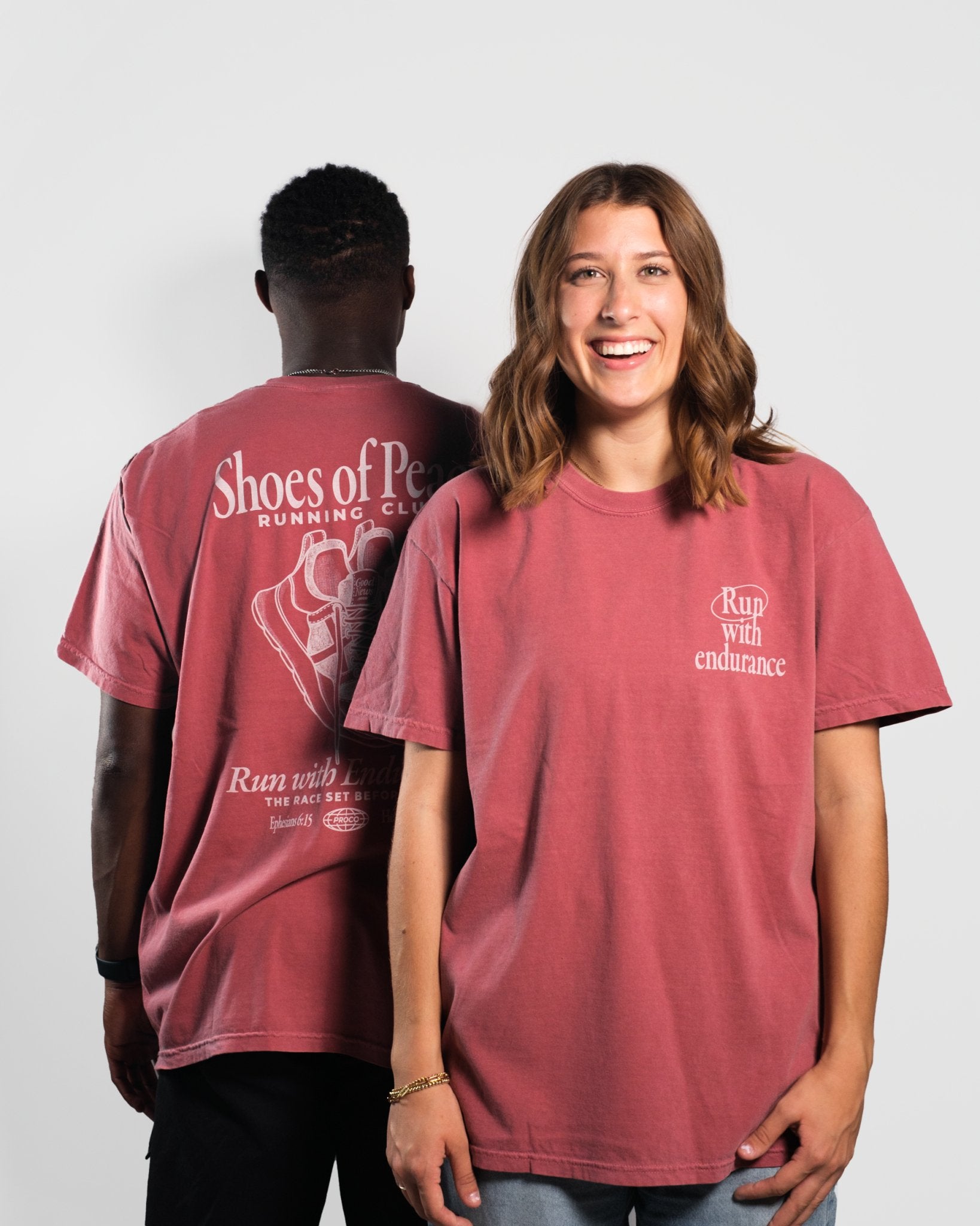 Christian T-Shirt - Run with Endurance Crimson Comfort Colors Tee - Proclamation Coalition