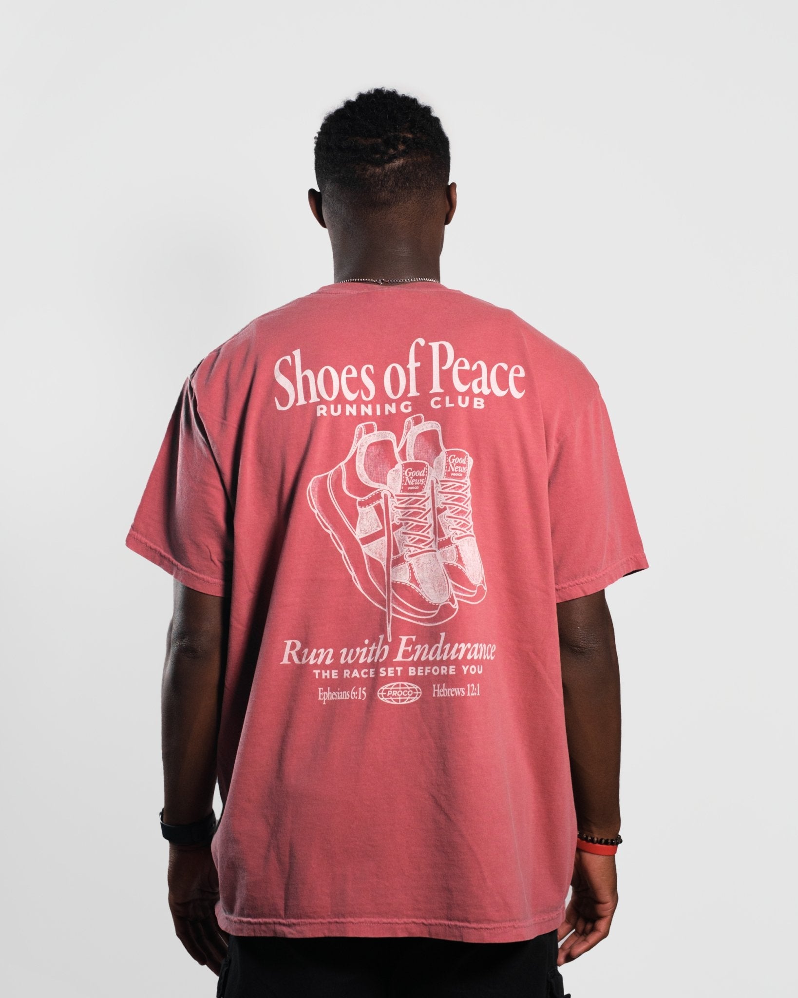 Christian T-Shirt - Run with Endurance Crimson Comfort Colors Tee - Proclamation Coalition