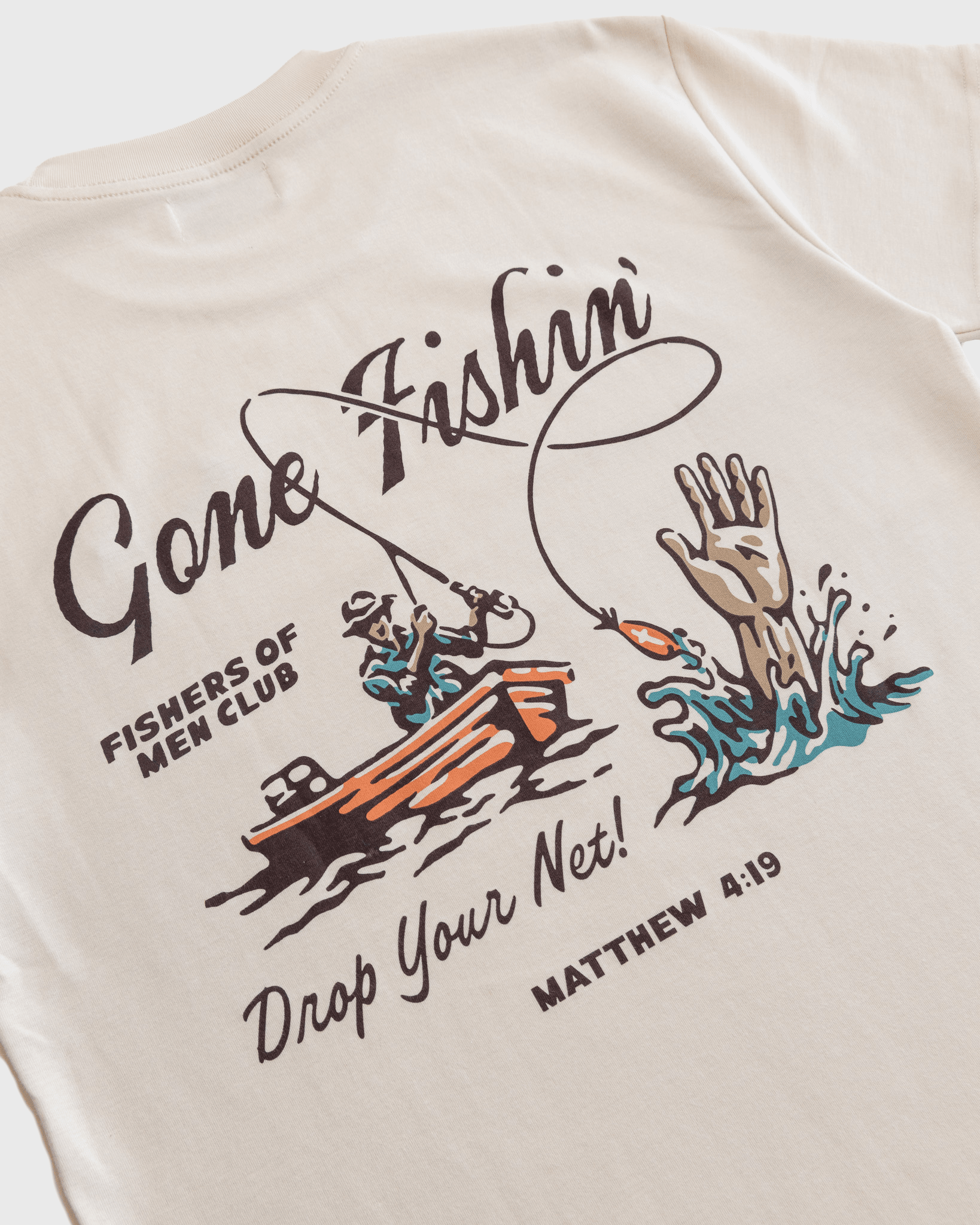 "Fisher of Men" Ivory Embroidered Essential Tee - Proclamation Coalition