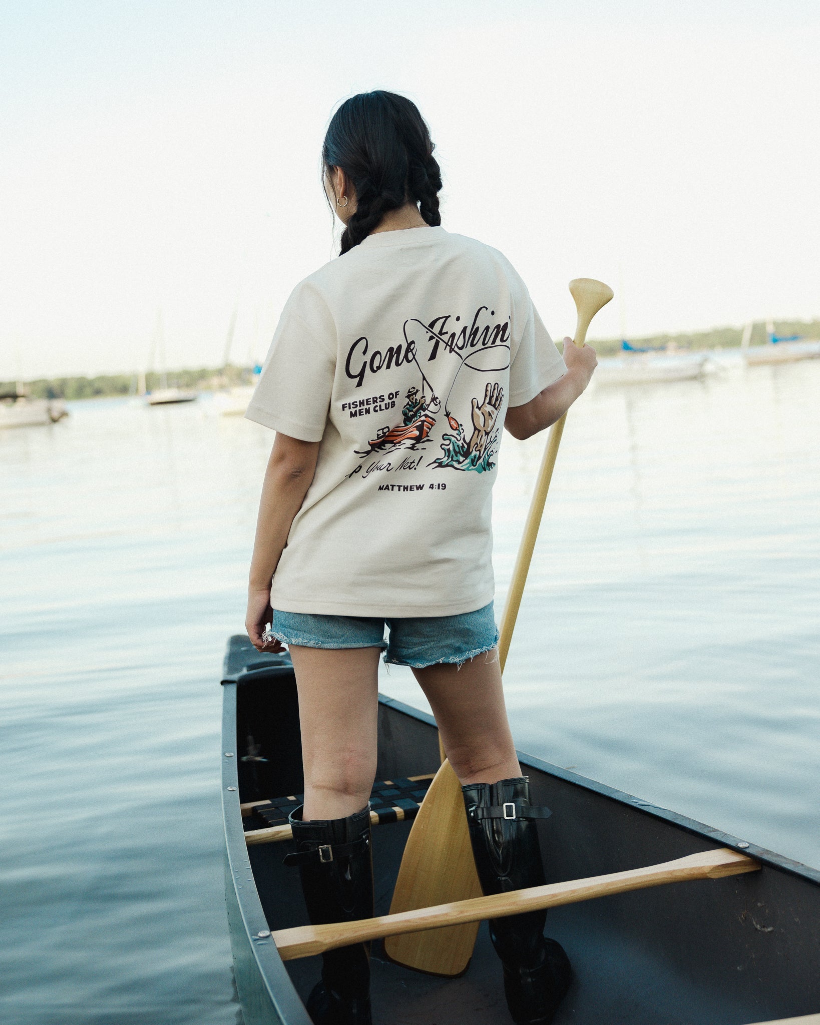 "Fisher of Men" Ivory Embroidered Essential Tee - Proclamation Coalition