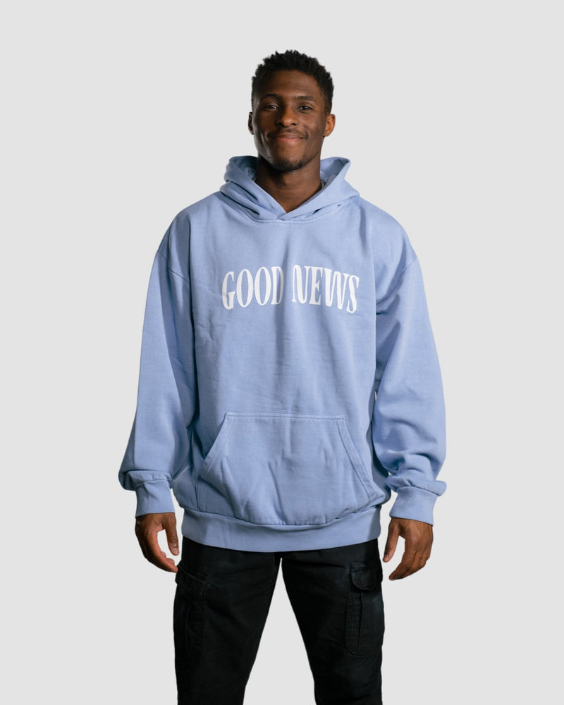 "Good News - Paper Boy" Ice Blue Heavyweight Hoodie - Proclamation Coalition