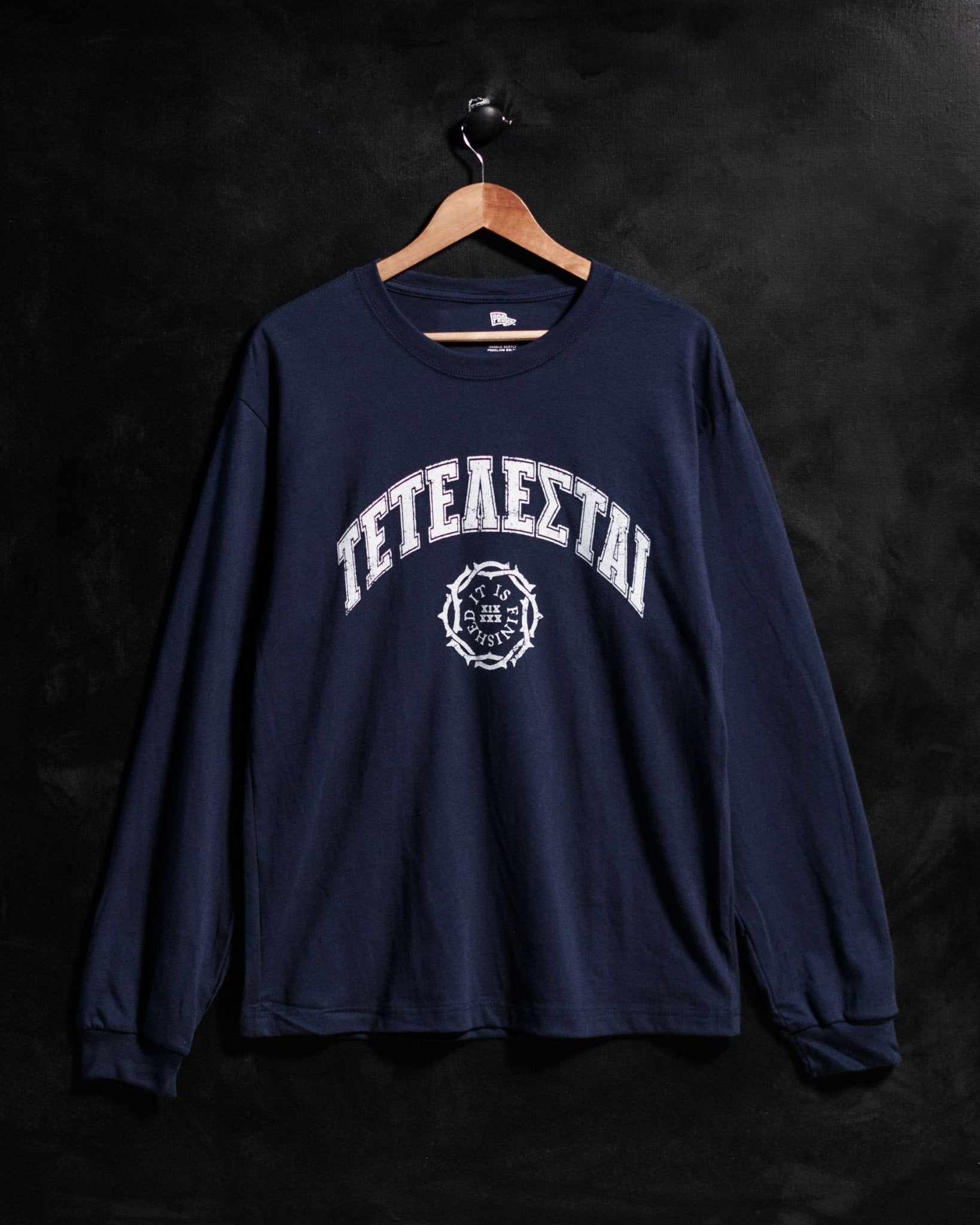 "It Is Finished" Navy University Long - Sleeve - Proclamation Coalition