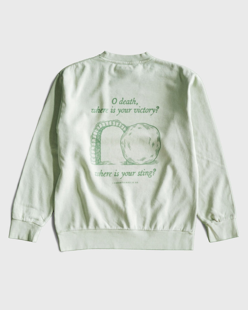 "O death, where is your sting?” Pistachio Heavyweight Crewneck - Proclamation Coalition