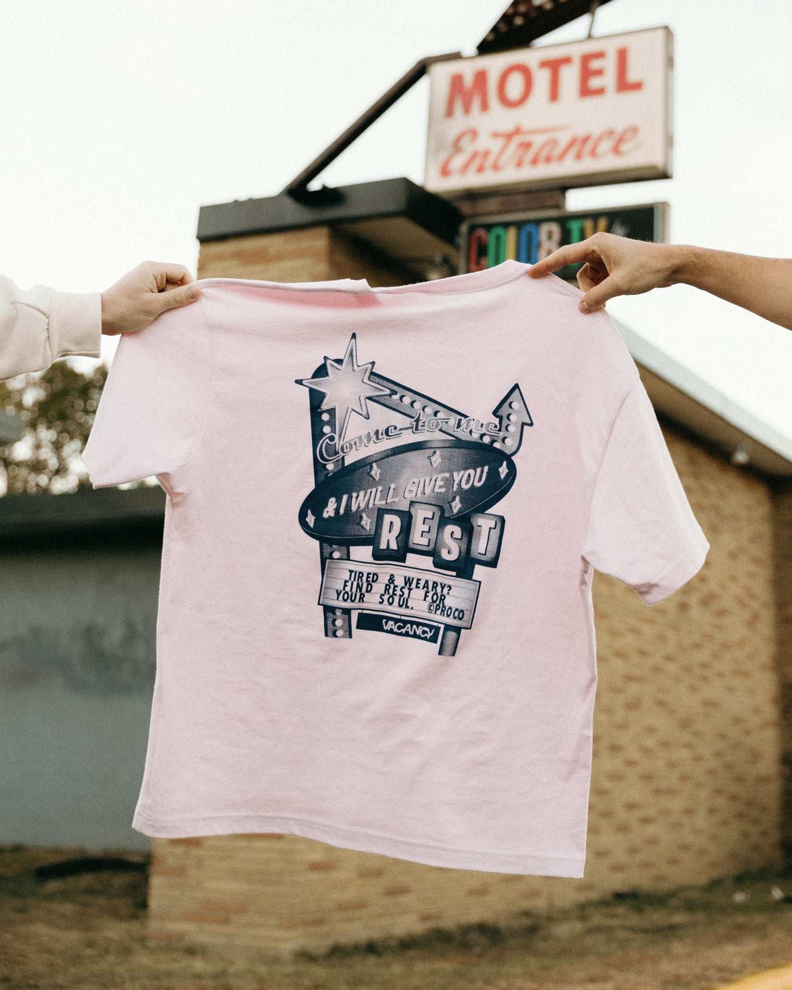 "Rest Motel" Soft Pink Tee - Proclamation Coalition