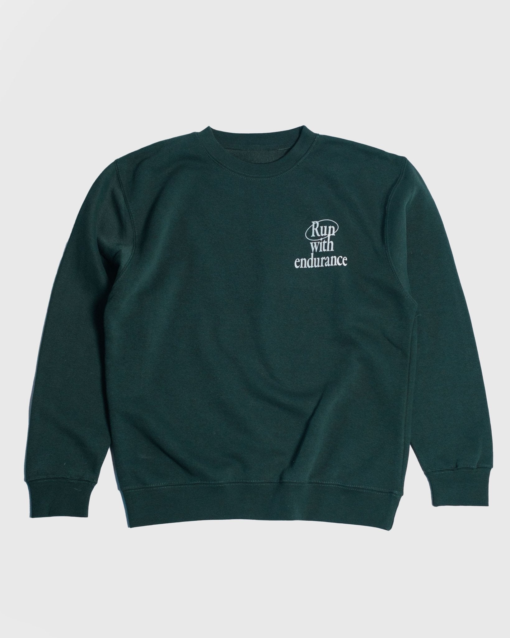 Christian Sweatshirt - Run with Endurance Forest Green Crewneck - Proclamation Coalition