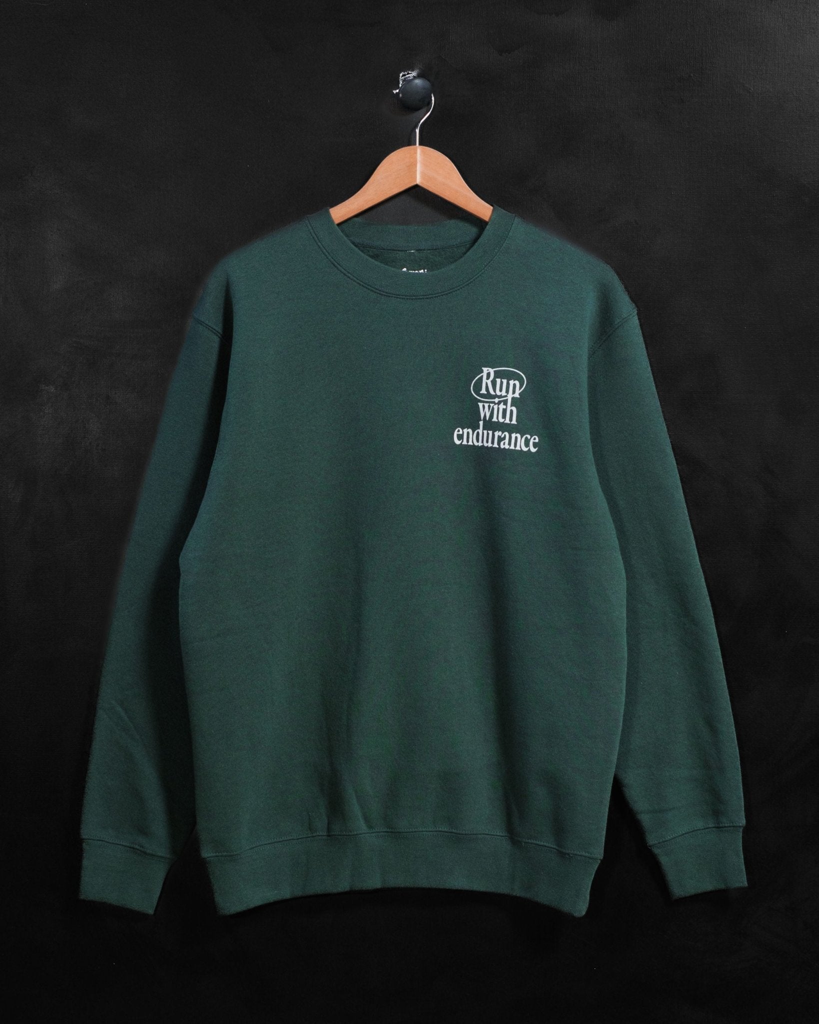 Christian Sweatshirt - Run with Endurance Forest Green Crewneck - Proclamation Coalition