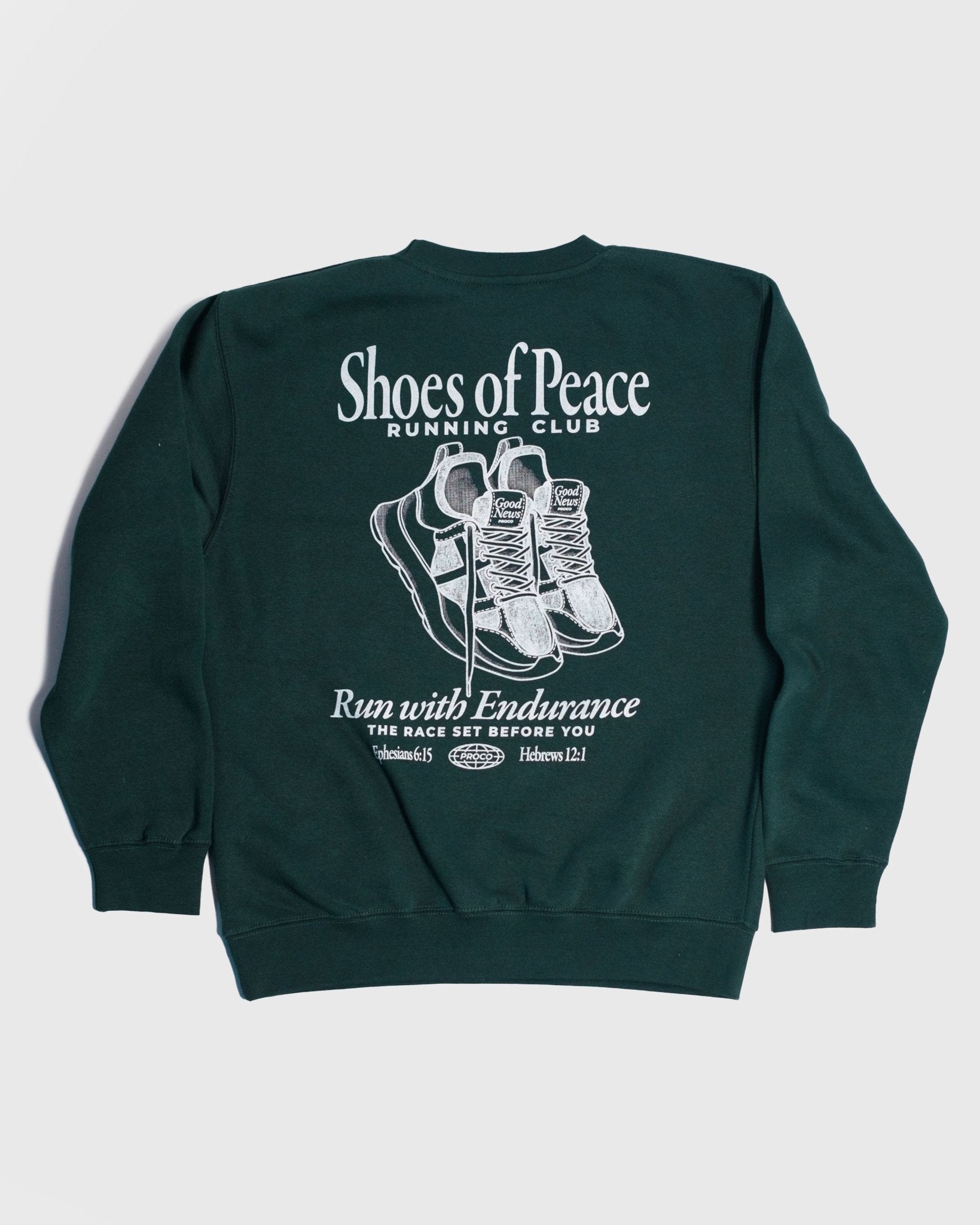 Christian Sweatshirt - Run with Endurance Forest Green Crewneck - Proclamation Coalition