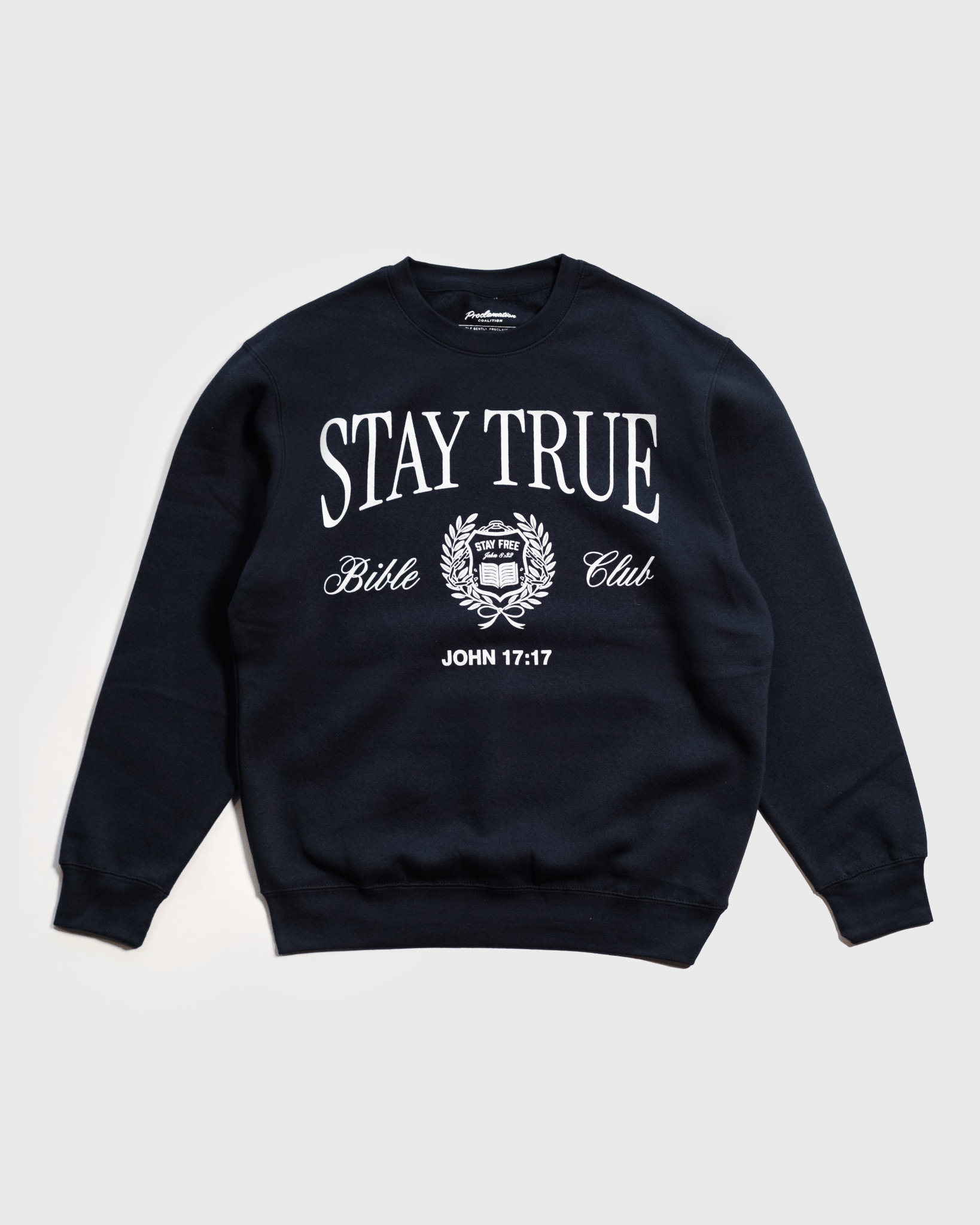 "Stay True X Bible Club" Navy Crewneck - Proclamation Coalition