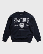 "Stay True X Bible Club" Navy Crewneck - Proclamation Coalition
