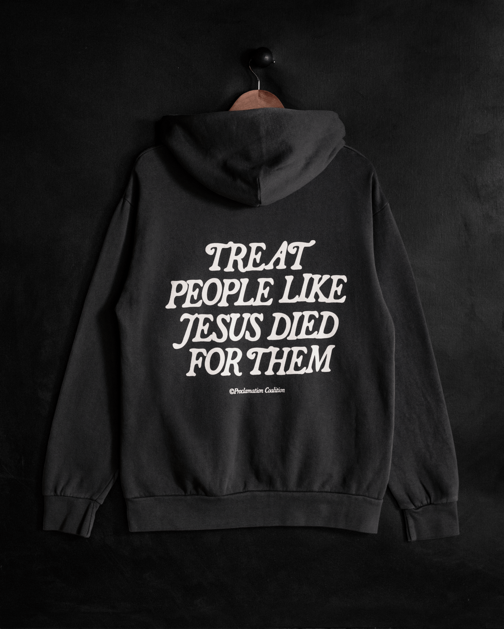 "Treat People Like Jesus Died for Them" Heavyweight Hoodie (Black - out) - Proclamation Coalition