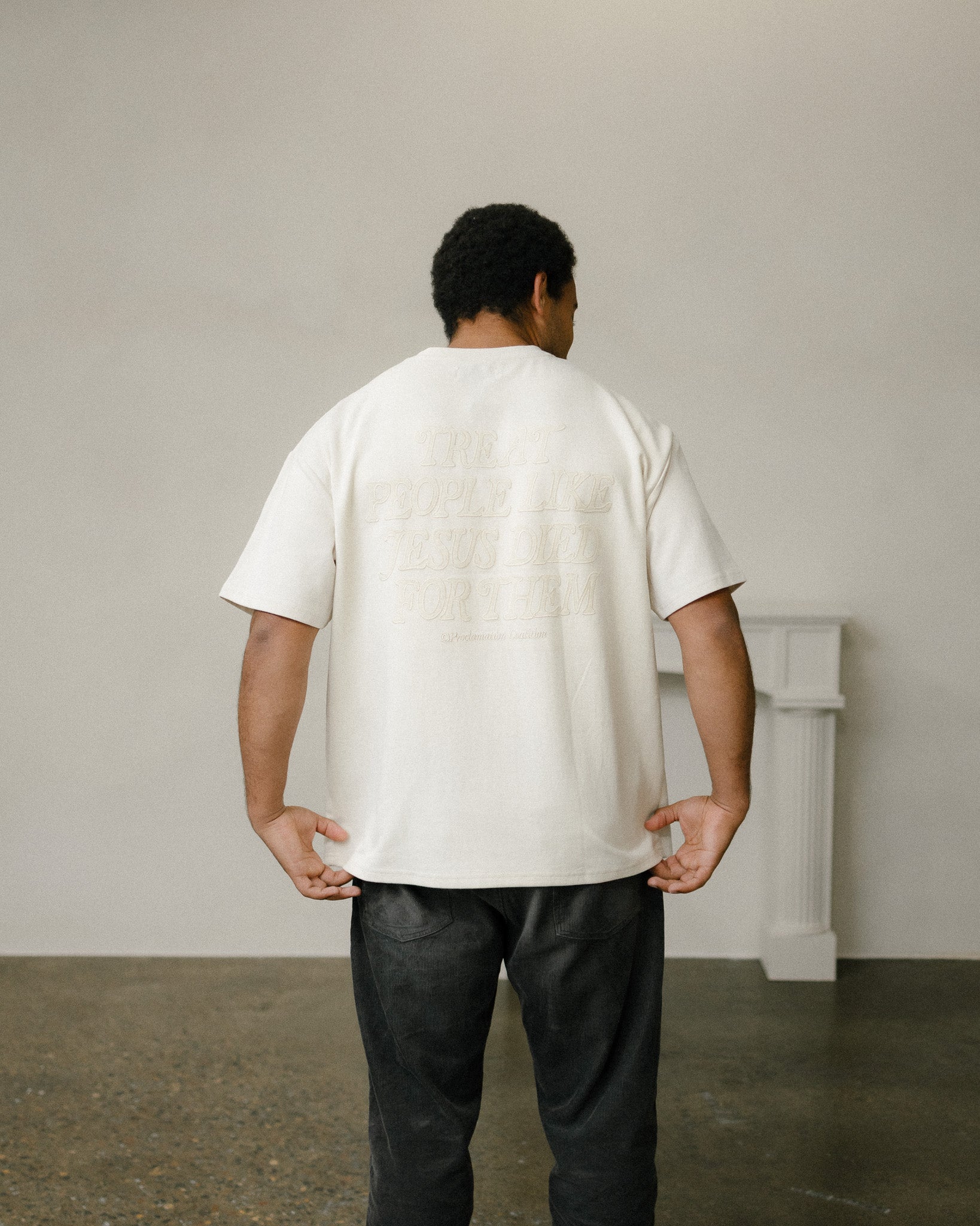"Treat People Like Jesus Died For Them" Monochrome Essential Tee - Proclamation Coalition