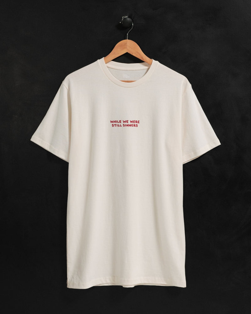 "While We Were Still Sinners" Ivory Staple Tee - Proclamation Coalition